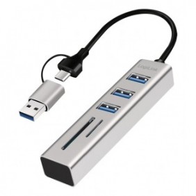 LogiLink UA0445, USB 3.2 Gen 1 3.1 Gen 1 Type-A + Type-C, USB 3.2 Gen 1 3.1 Gen 1 Type-A, SD, MicroSD , 5000 Mbits, Gris, Aluminium