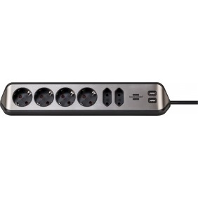 Brennenstuhl 1153590610, 2 m, 6 sortie CA, Intérieure, Courbe, IP20, Noir, Argent