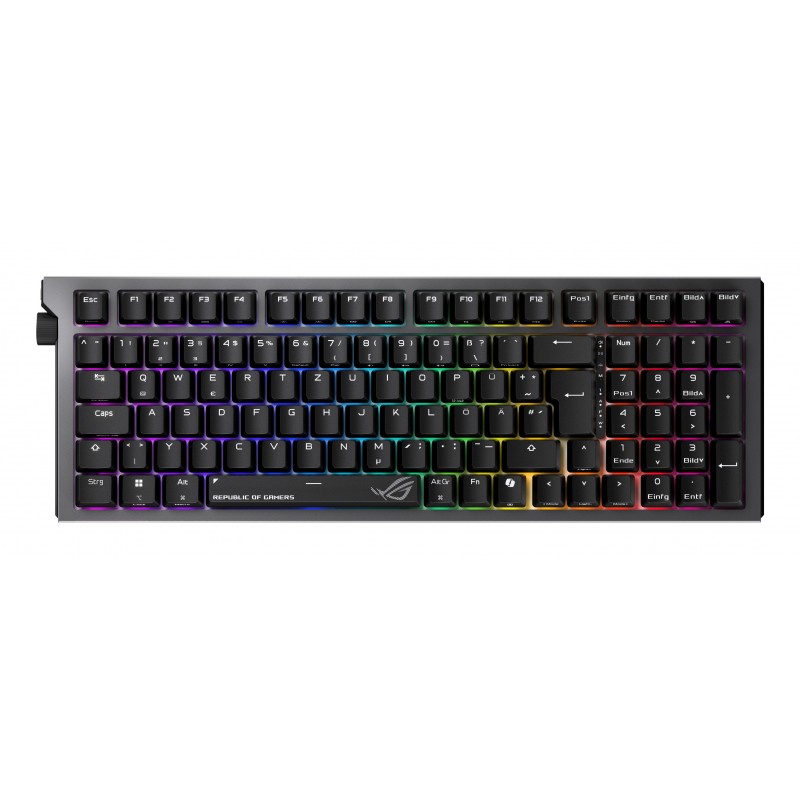 ASUS ROG Strix Morph 96 Wireless, Avec fil &sans fil, USB + RF Wireless + Bluetooth, Clavier mécanique, QWERTZ, LED RGB, Noir