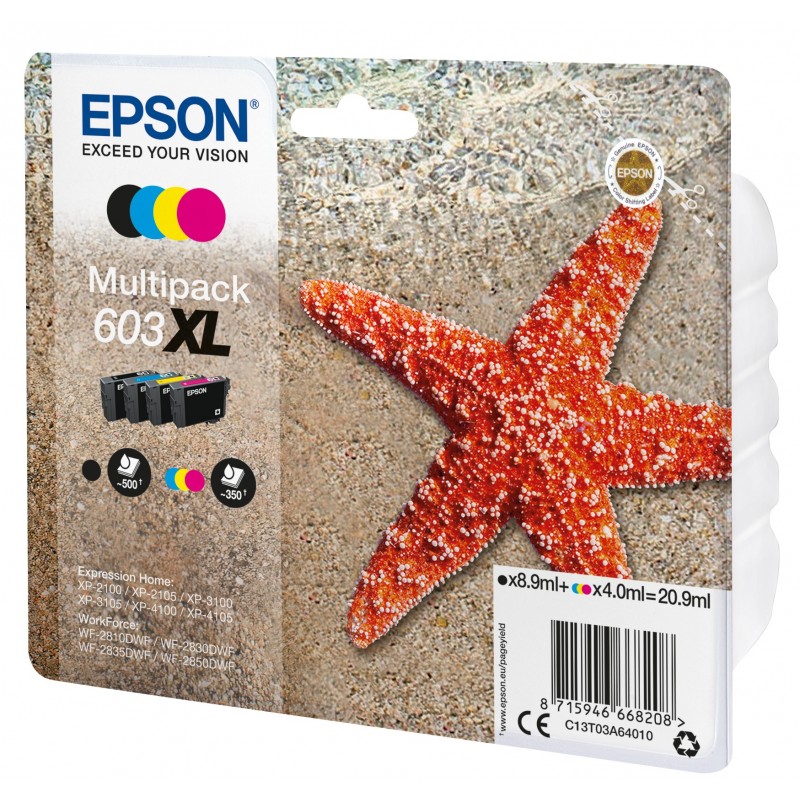 Epson Multipack 4-colours 603XL Ink, Rendement élevé , Noir, Cyan, Magenta, Jaune, 8,9 ml, 4 ml, 1 pièce, Multi pack