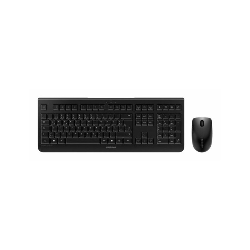 Cherry DW 3000, Taille réelle 100 %, Sans fil, RF sans fil, QWERTY, Noir, Souris incluse