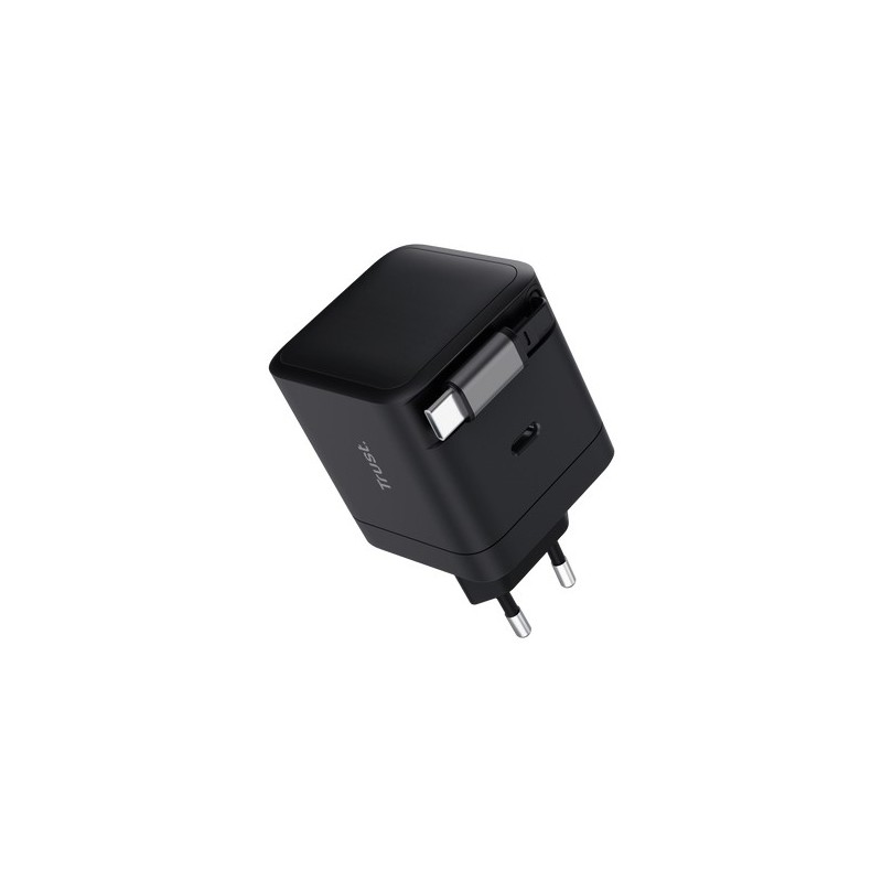 Trust Maxo Chargeur PD USB-C rétractable de 65 W, Intérieure, Secteur, 20 V, 0,67 m, Noir