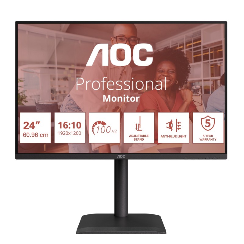AOC E4 X24E4U, 61 cm 24", 1920 x 1200 pixels, Full HD, LED, 4 ms, Noir