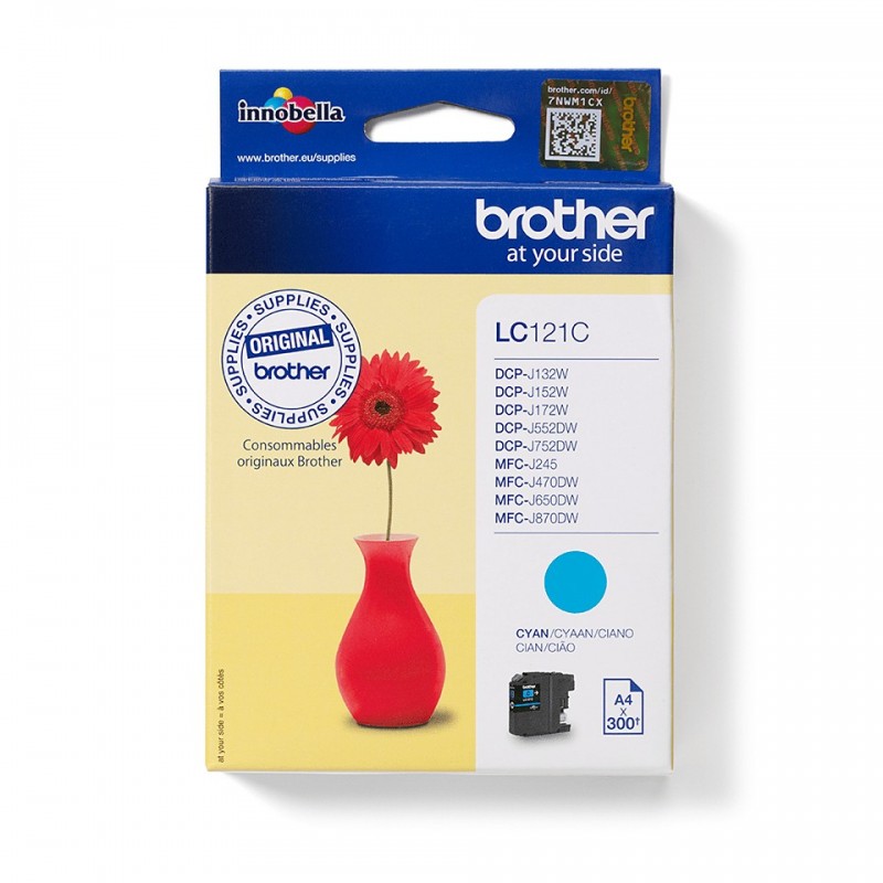 Brother LC121C - Cartouche d'encre originale – Cyan, Cyan, 1 pièce, 300 pages, Paquet unique