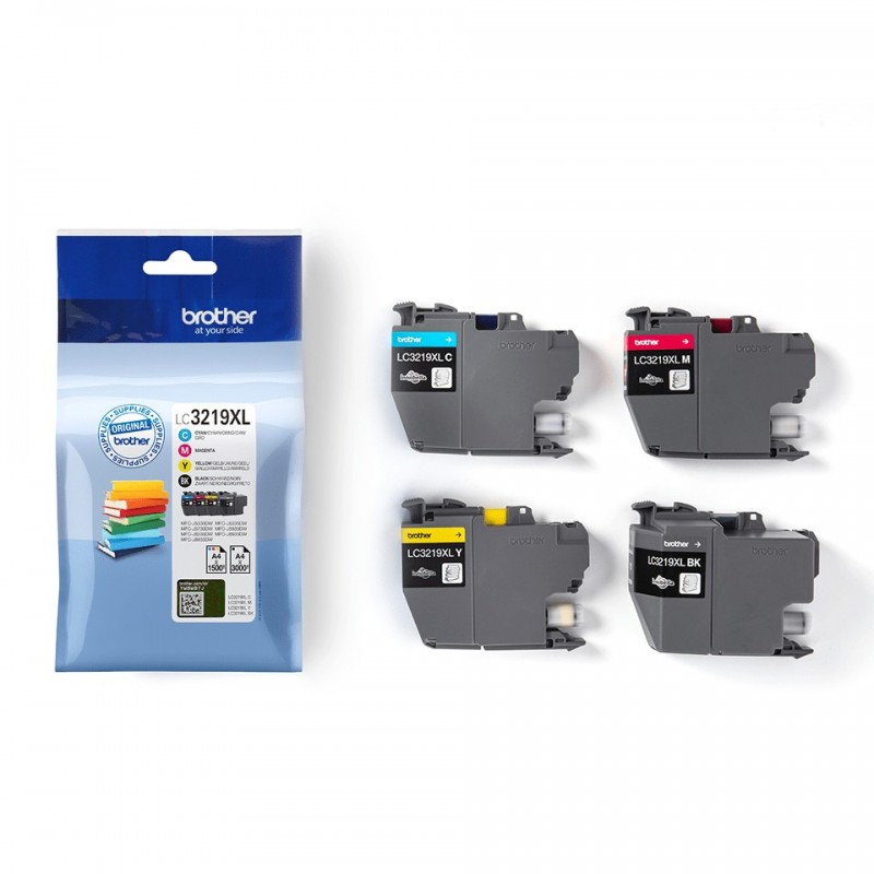 Brother Pack de cartouches d'encre LC3219XLVALBP originales, Noir, Cyan, Magenta, Jaune, 4 pièce, 3000 pages, 1500 pages, Multi pack