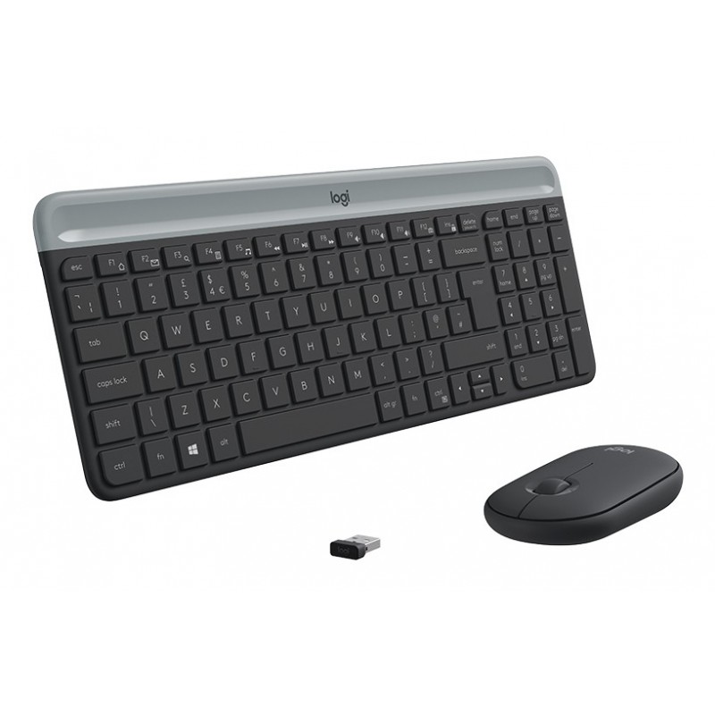 Logitech 920-009204, Taille réelle 100 %, Sans fil, RF sans fil, QWERTY, Graphite, Souris incluse