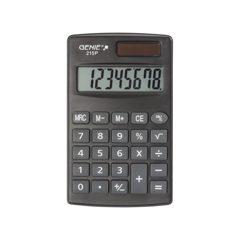 Genie 215 P, Poche, Calculatrice basique, 8 chiffres, BatterieSolaire, Noir