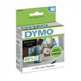 Dymo LW petites étiquettes autocollantes polyvalentes authentiques | 25 mm x 25 mm | rouleau de 750 étiquettes faciles à décoller | pour les étiqueteuses LabelWriter, Blanc, Imprimante d'étiquette adhésive, Papier, Amovible, Carré, LabelWriter