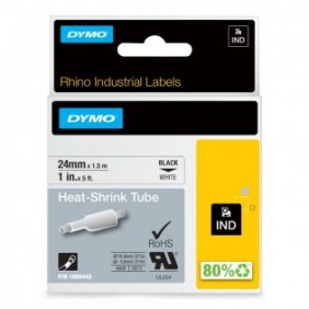 Dymo Rhino Industrielles Gaines thermorétractables autocollantes | 24 mm x 1,5 m | impression en noir sur fond blanc, Noir sur blanc, Multicolore, Belgique, -55 - 135 C, UL 224, MIL-STD-202G, MIL-81531, SAE-DTL 230535 1, 3, Rhino