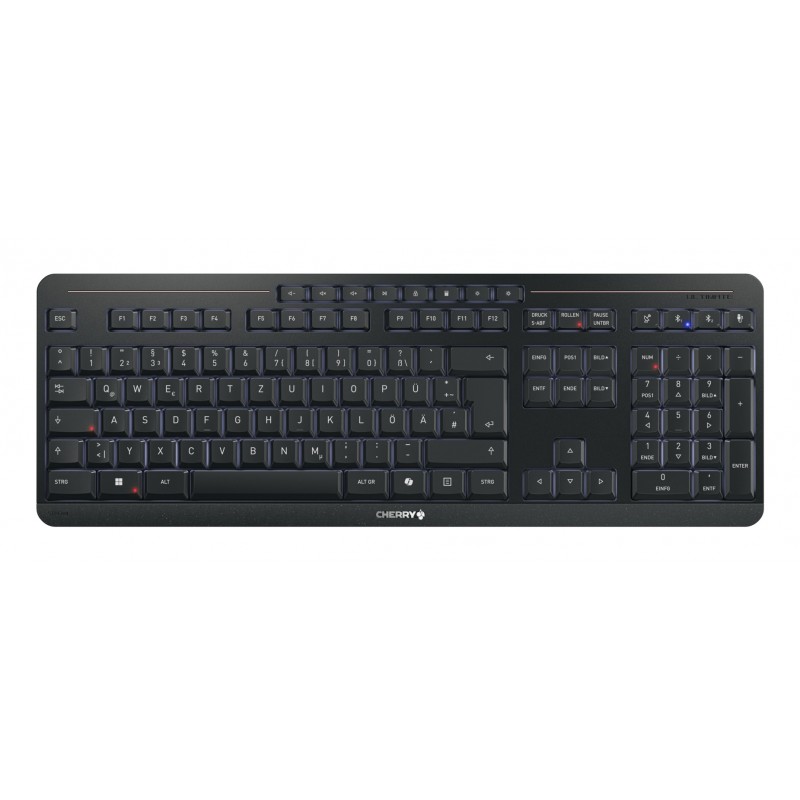 Cherry Stream keyboard ultimate, Avec fil &sans fil, USB + RF Wireless + Bluetooth, Commutateur de touche « ciseaux », QWERTZ, LED, Noir
