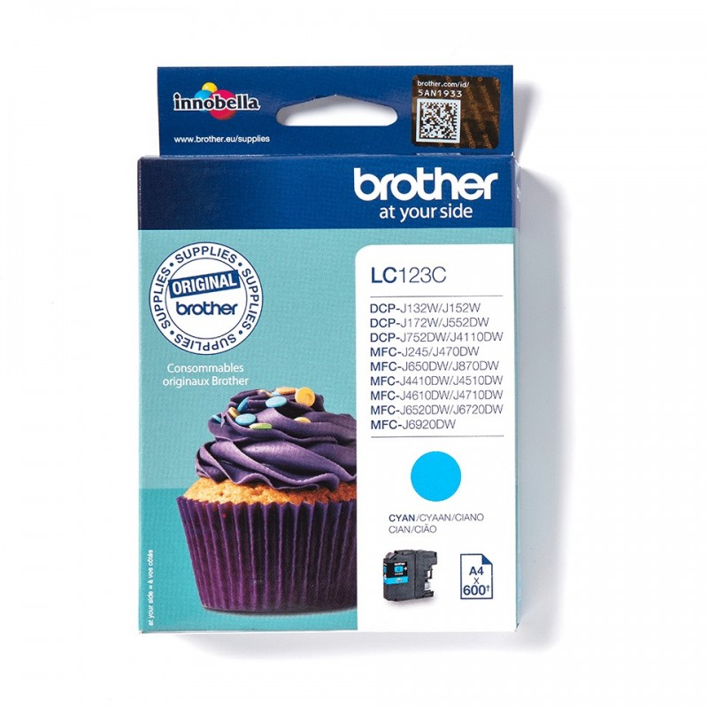 Brother LC123C - Cartouche d'encre originale – Cyan, Cyan, 1 pièce, 600 pages, Paquet unique