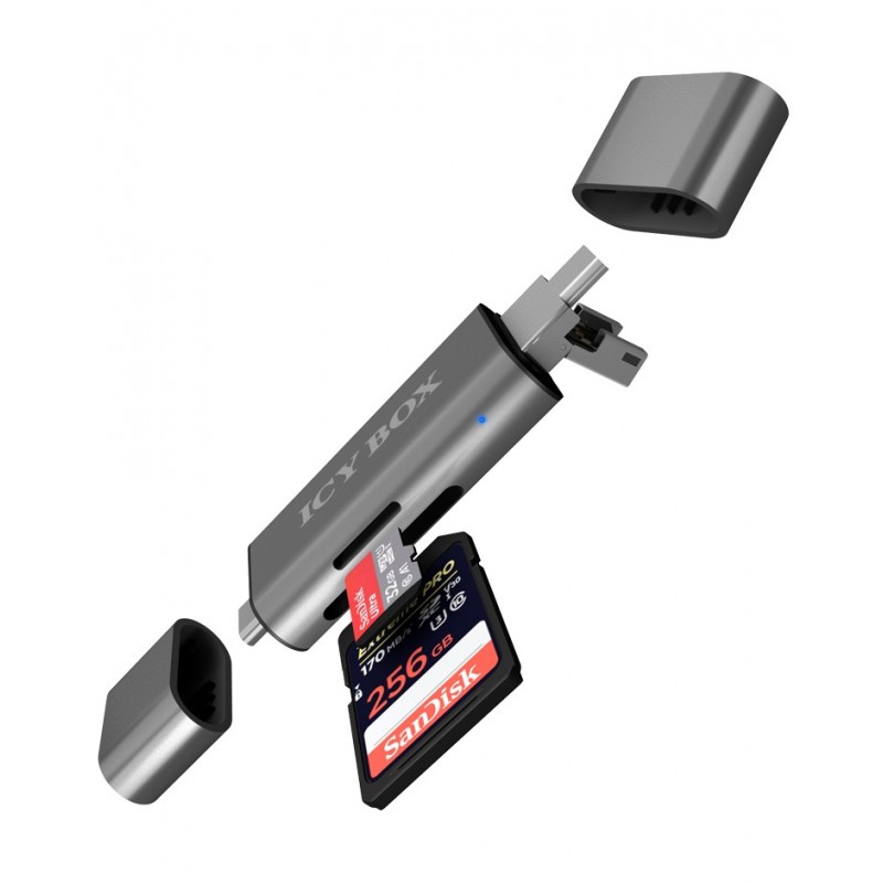 ICY BOX IB-CR200-C, MicroSD , SD, Noir, 480 Mbits, Aluminium, Plastique, 128 Go, USB 2.0