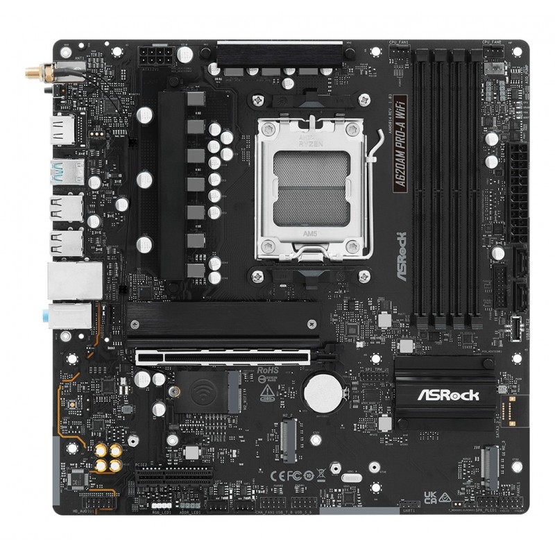 ASRock A620AM PRO-A WIFI, AMD, Emplacement AM5, AMD Ryzen 7000 Series, AMD Ryzen 8000 Series, AMD Ryzen 9000 Series, DDR5-SDRAM, 256 Go, DIMM