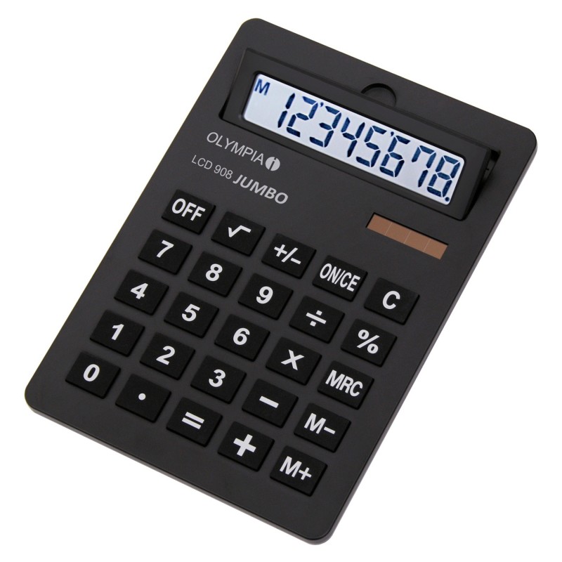 Olympia LCD 908 Jumbo, Bureau, Calculatrice à écran, 8 chiffres, Affichage inclinable, BatterieSolaire, Noir
