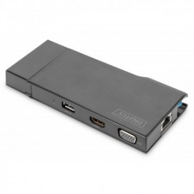 DIGITUS Station d'accueil universelle, USB 3.0, Travel, Avec fil, USB 3.2 Gen 1 3.1 Gen 1 Type-A, 1000 Mbits, Noir, MicroSD , SD, 3840 x 2160 pixels