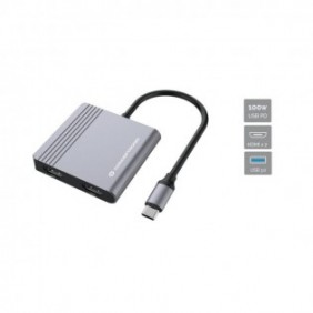 Conceptronic DONN13G, Avec fil, USB 3.2 Gen 1 3.1 Gen 1 Type-C, 100 W, Gris, 5 Gbits, 4K Ultra HD