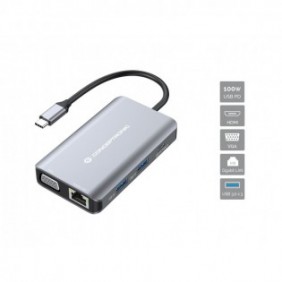 Conceptronic DONN21G, Avec fil, USB 3.2 Gen 1 3.1 Gen 1 Type-C, 100 W, 1000 Mbits, Gris, 4K Ultra HD