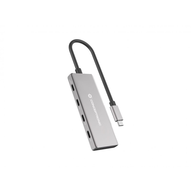 Conceptronic HUBBIES16G, USB 3.2 Gen 2 3.1 Gen 2 Type-C, USB 3.2 Gen 2 3.1 Gen 2 Type-C, 10000 Mbits, Gris, Aluminium, 100 W