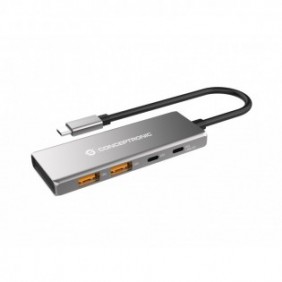 Conceptronic HUBBIES15G, USB 3.2 Gen 2 3.1 Gen 2 Type-C, USB 3.2 Gen 2 3.1 Gen 2 Type-A, USB 3.2 Gen 2 3.1 Gen 2 Type-C, 10000 Mbits, Gris, Aluminium, 100 W