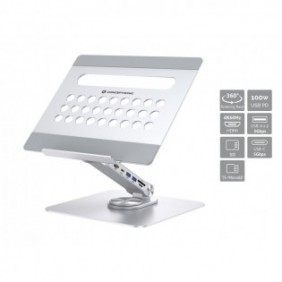 Conceptronic DONN27G, Supports de Laptop, Argent, Aluminium, 360, USB 3.2 Gen 1 3.1 Gen 1 Type-C, 5000 Mbits