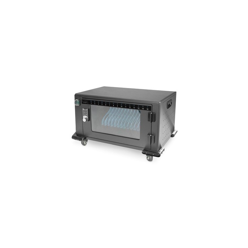 DIGITUS Armoire de chargement mobile pour 16 tablettes jusqu'à 13 pouces, USB- C, Module de charge et de gestion, Noir, Bureau, Sol, 33 cm, Unique, Ouverture latérale