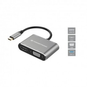 Conceptronic DONN16G, Avec fil, USB 3.2 Gen 1 3.1 Gen 1 Type-C, 100 W, Noir, Argent, 4K Ultra HD, 4096 x 2160 pixels