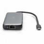 DIGITUS Station d'accueil USB-C, 7 ports, Avec fil, USB 3.2 Gen 2 3.1 Gen 2 Type-C, 100 W, 1.42.2, 10,100,1000 Mbits, Noir, Gris