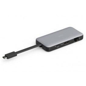DIGITUS Station d'accueil de voyage USB-C, 7 ports, Avec fil, USB 3.2 Gen 2 3.1 Gen 2 Type-C, 100 W, 1.42.2, 10,100,1000 Mbits, Noir, Gris
