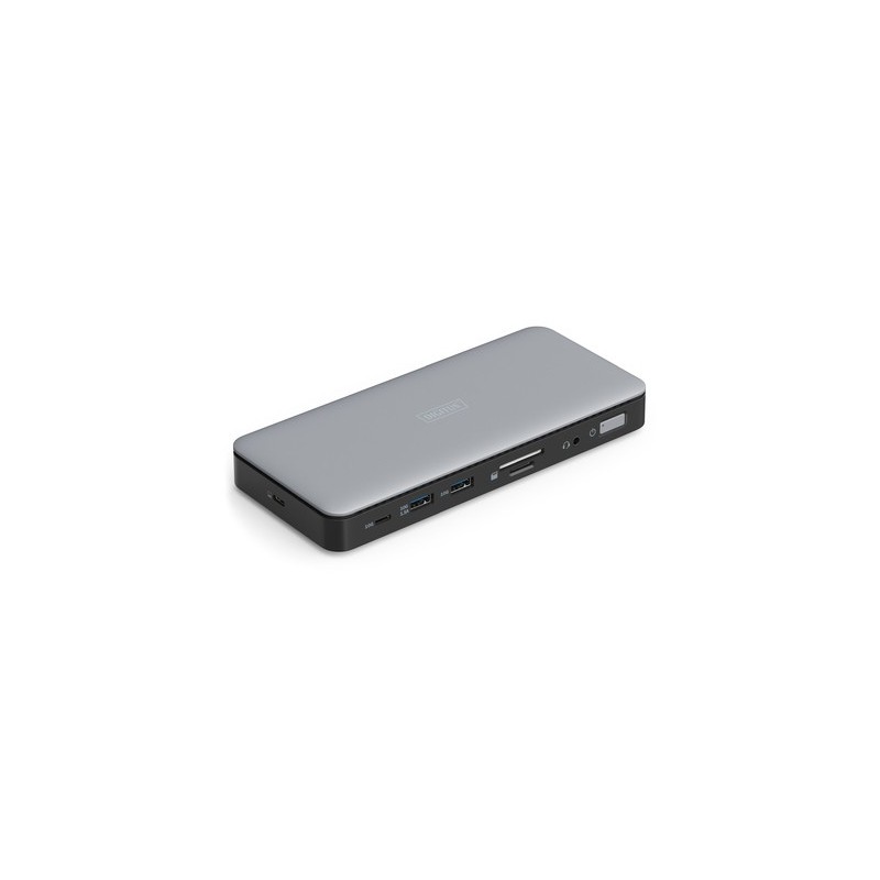 DIGITUS Station d'accueil USB-C, 11 ports, Avec fil, USB 3.2 Gen 2 3.1 Gen 2 Type-C, 1.42.2, 10,100,1000 Mbits, Noir, Gris, MicroSD , SD