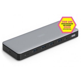 DIGITUS Station d'accueil USB-C, 13 ports, Avec fil, USB 3.2 Gen 2 3.1 Gen 2 Type-C, 1.42.2, 10,100,1000 Mbits, Noir, Gris, 10 Gbits
