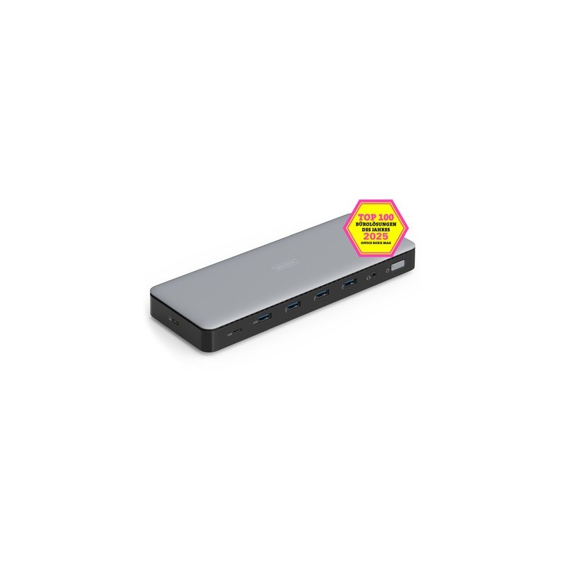 DIGITUS Station d'accueil USB-C, 13 ports, Avec fil, USB 3.2 Gen 2 3.1 Gen 2 Type-C, 1.42.2, 10,100,1000 Mbits, Noir, Gris, 10 Gbits