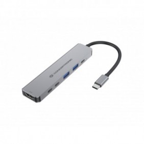 Conceptronic DONN33G, Avec fil, USB 3.2 Gen 1 3.1 Gen 1 Type-C, 100 W, Argent, 5 Gbits, 4K Ultra HD