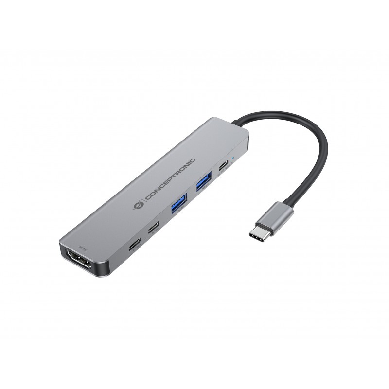 Conceptronic DONN33G, Avec fil, USB 3.2 Gen 1 3.1 Gen 1 Type-C, 100 W, Argent, 5 Gbits, 4K Ultra HD
