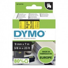 Dymo D1 étiquettes autocollantes authentiques | rouleau de 9 mm x 7 m | impression en noir sur fond jaune | autocollantes | pour étiqueteuses LabelManager, Noir sur jaune, Polyester, Belgique, -18 - 90 C, DYMO, LabelManager, LabelWriter 450 DUO