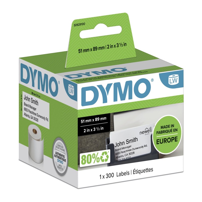 Dymo LW petites étiquettes carte de visite autocollantes authentiques | 51 mm x 89 mm | rouleau de 300 étiquettes faciles à décoller | pour les étiqueteuses LabelWriter 450 et 4XL, Blanc, Imprimante d'étiquette non-adhésive, Papier, Rectangle