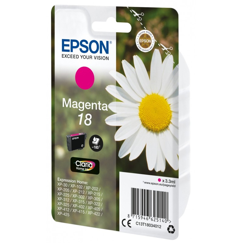 Epson Daisy Cartouche "Pâquerette" 18 - Encre Claria Home M, Rendement standard, Magenta, Encre à pigments, 3,3 ml, 1 pièce, 180 pages