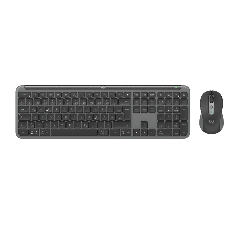 Logitech Signature Slim Combo MK950, Sans fil, RF sans fil + Bluetooth, Commutateur de touche « ciseaux », QWERTZ, Graphite, Souris incluse