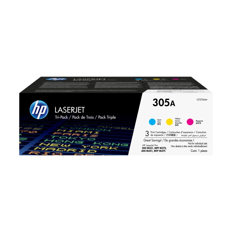 HP 305A pack de 3 toners LaserJet cyanmagentajaune authentiques, 2600 pages, Cyan, Magenta, Jaune, 3 pièce