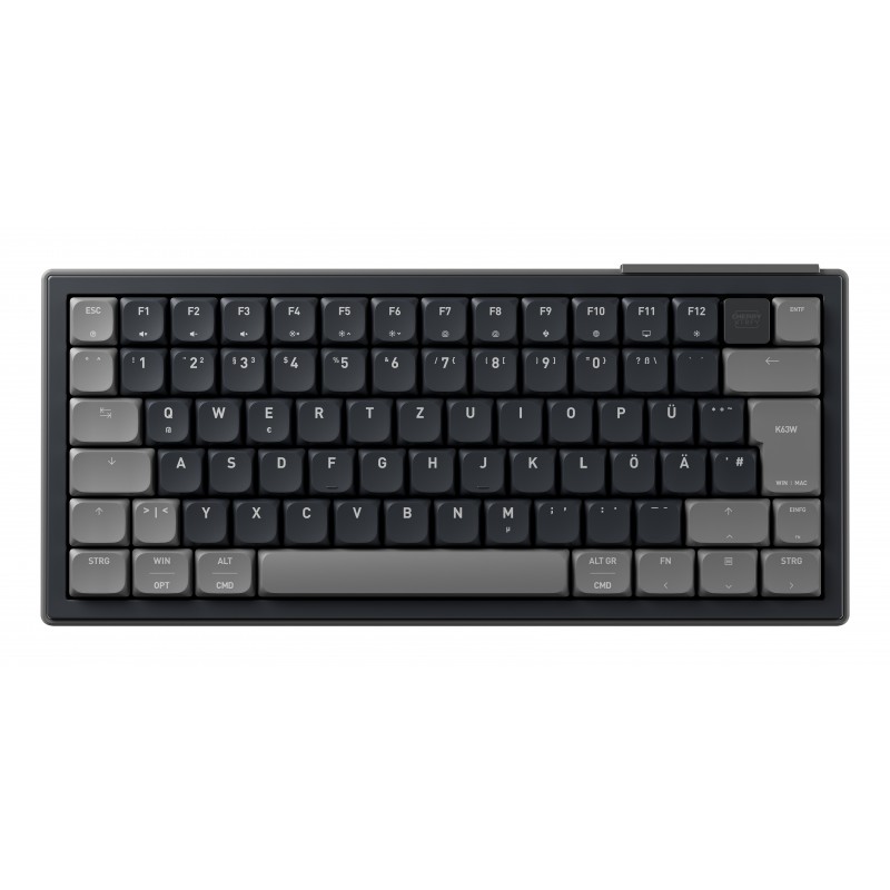 Cherry XTRFY K63W Pro Compact Ultra-Wideband, Avec fil &sans fil, Ultra-wideband + USB, Clavier mécanique, QWERTZ, LED RGB, Noir, Gris