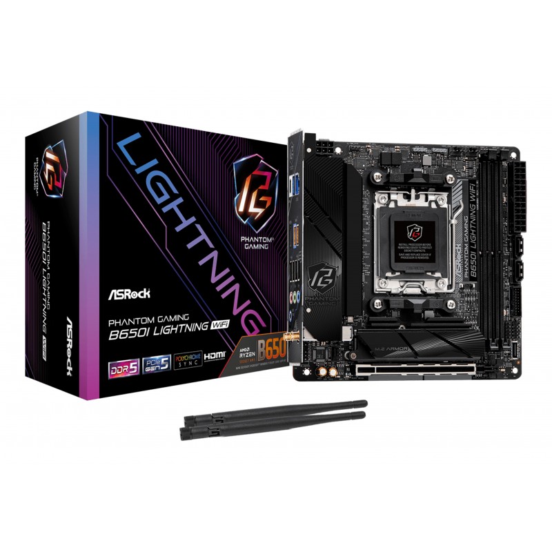 ASRock B650I Lightning WiFi, AMD, Emplacement AM5, AMD Ryzen 7000 Series, DDR5-SDRAM, 96 Go, DIMM