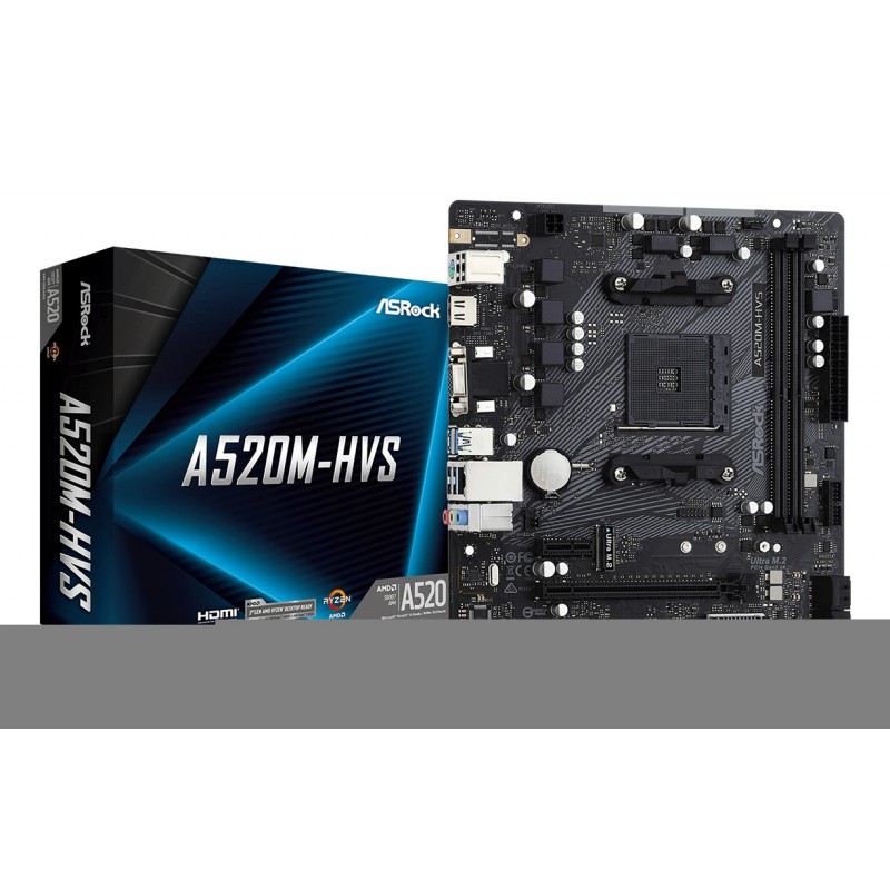 ASRock A520M-HVS, AMD, Emplacement AM4, AMD Ryzen 3000 Series, DDR4-SDRAM, 64 Go, DIMM