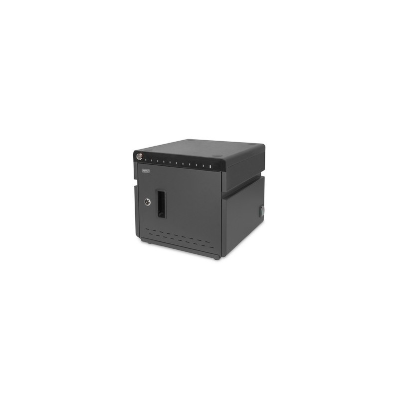 DIGITUS Armoire de chargement mobile pour ordinateurs portables tablettes jusqu'à 14 pouces, UV-C, USB-C™, Étui de gestion du dispositif portable, Noir, Table, 29,4 cm, Acier, Ordinateur portable, Tablette