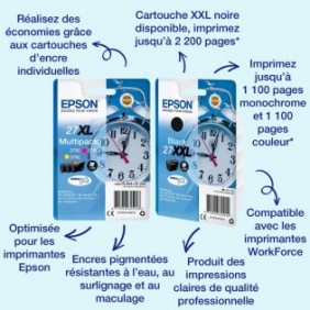 Epson Alarm clock Singlepack Cyan 27 DURABrite Ultra Ink, Rendement standard, Cyan, 3,6 ml, 1 pièce, 300 pages