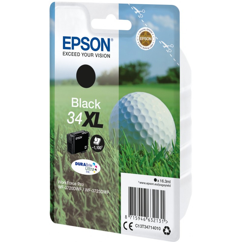Epson Golf ball Encre noire DURABrite Ultra Balle de golf 34XL, Rendement élevé , Noir, Encre à pigments, 16,3 ml, 1 pièce, 1100 pages