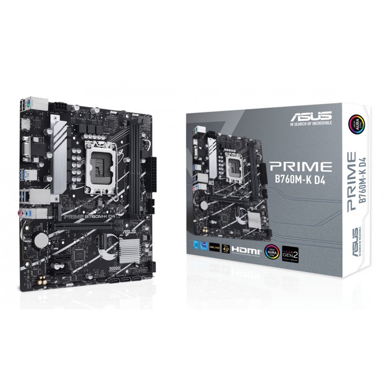ASUS PRIME B760M-K D4, Intel, LGA 1700, Intel® Celeron®, Intel® Core™ i3, Intel® Core™ i5, Intel® Core™ i7, Intel® Core™ i9,..., LGA 1700, DDR4-SDRAM, 64 Go