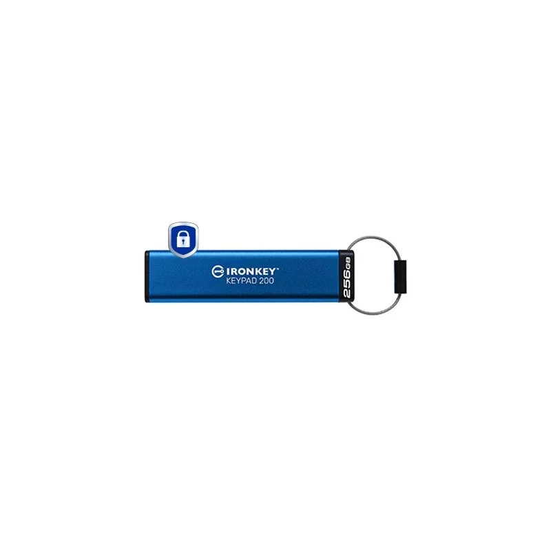 Kingston IronKey Keypad 200 de 256 Go, FIPS 140-3 niveau 3, chiffrement AES-256, 256 Go, USB Type-A, 3.2 Gen 1 3.1 Gen 1, 145 Mos, Gaine, Bleu
