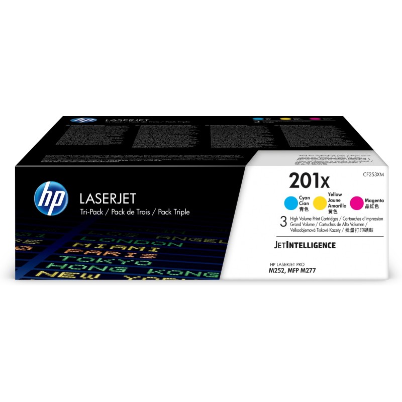 HP 201X LaserJet, lot de 3 cartouches de toner grande capacité authentiques, cyanmagentajaune, 2300 pages, Cyan, Magenta, Jaune, 3 pièce