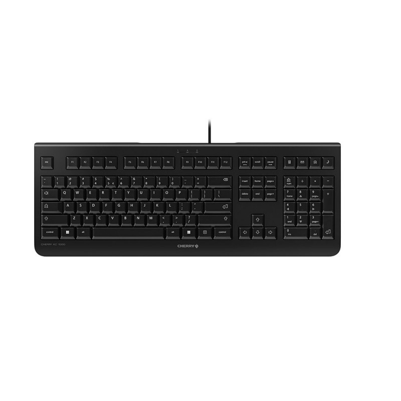 Cherry KC 1000, Taille réelle 100 %, Avec fil, USB, QWERTY, Noir