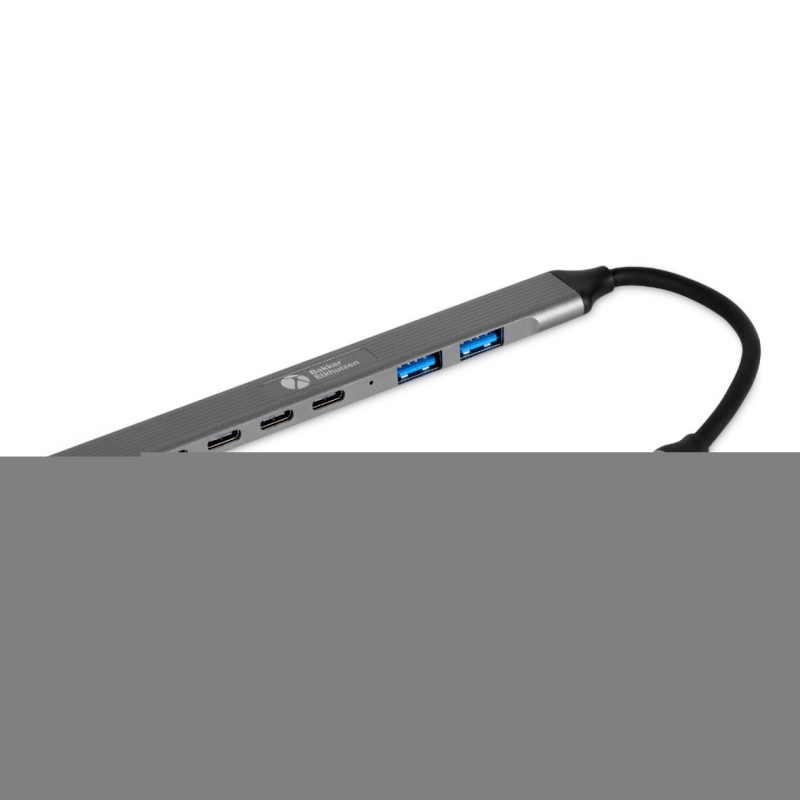 Bakker USB-C Hub 7-in-1 3A+4C, 7 connexions, un design élégant, un câble flexible et qui reste froid pendant l'utilisation., USB Type-C, USB 2.0, USB 3.2 Gen 1 3.1 Gen 1 Type-A, USB 3.2 Gen 1 3.1 Gen 1 Type-C, 5000 Mbits, Noir, Gris, Aluminium, 0,15 m