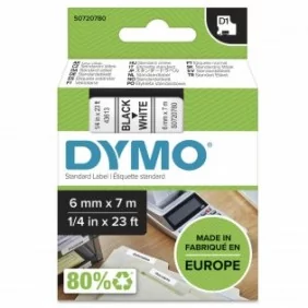 Dymo D1 étiquettes autocollantes authentiques | impression en noir sur fond blanc | 6 mm x 7 m | pour étiqueteuses LabelManager, Noir sur blanc, D1, Polyester, Belgique, -18 - 90 C, DYMO